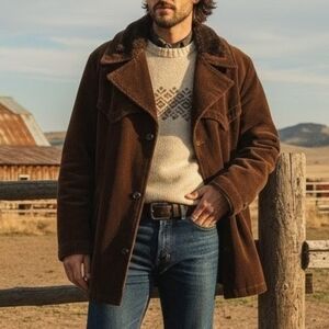 VTG 70's Pacific Trail Corduroy Sherpa Lined Western Rancher Coat Brown Men’s 42